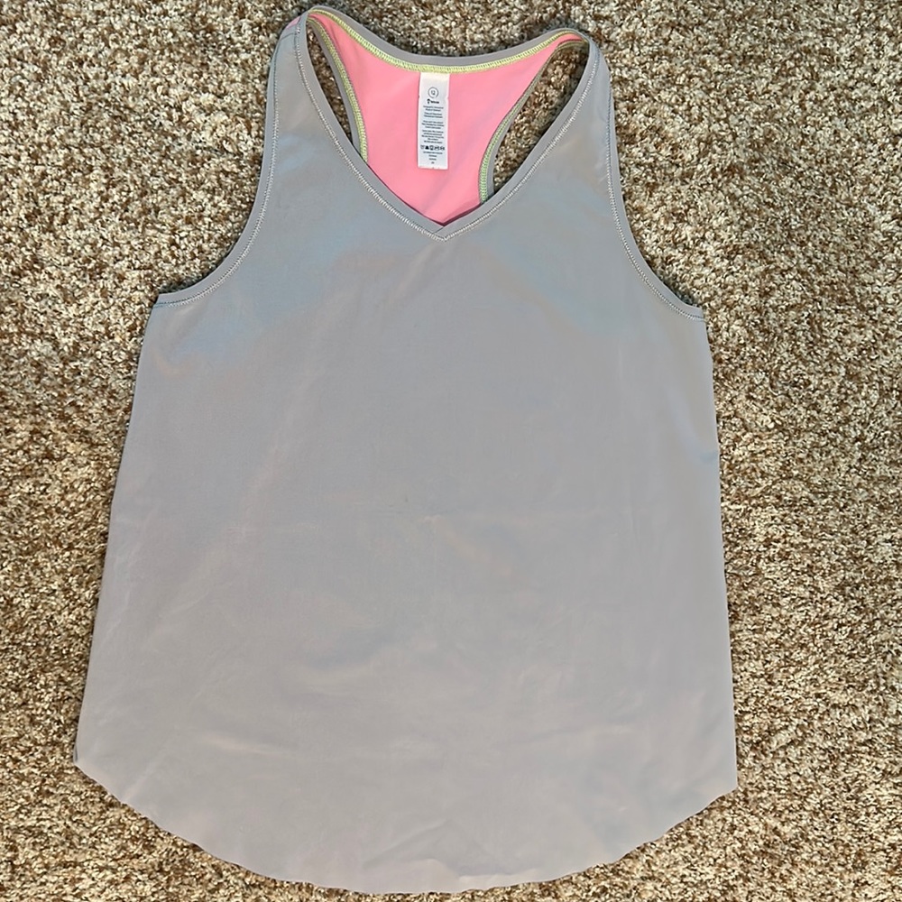 ivivva girls workout tank top- grey and pink